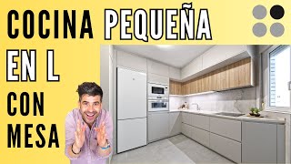 Cocinas PEQUEÑAS en L Modernas CON MESA CJR [upl. by Asserak]