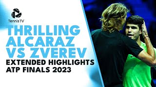 Carlos Alcaraz vs Alexander Zverev THRILLER  Nitto ATP Finals 2023 Extended Highlights [upl. by Harihat564]