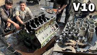 Engine Restoration Mercedes Truck V10  How to Rebuild Engine with Basic Tools [upl. by Francesca]