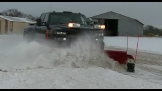 Snow Plowing 02 Silverado 3500 Crew Cab Dually Western Pro Plow Custom Wings [upl. by Nnylaehs160]