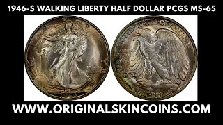 1946S US Walking Liberty Half Dollar PCGS MS65 Toned  Original Skin Coins [upl. by Winson]