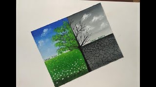 Save Trees Scenery Painting for Beginners  Save Trees Save Earth  World Environment Day Painting [upl. by Ashwin]