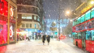 The Joy of Snow in London ☃️ Snowing in West End Christmas Night Walk  4K HDR 60FPS [upl. by Tini]