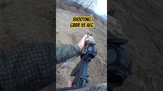 Shooting GBBR vs AEG experience airsoft gbbr funny [upl. by Laucsap942]