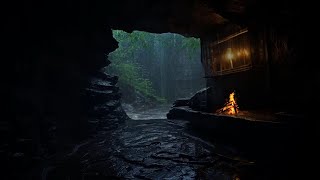 Hiding from Rain and Thunderstorm in Cave Fireplace Sounds for 12 hoursSleep Study Relaxep [upl. by Sebastien]