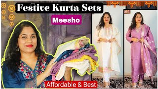 Meesho Affordable Kurta Pant Dupatta Set Haul  Trendy Festive Partywear Kurta Sets for Diwali [upl. by Seravart]