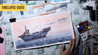 Painting beautiful seascape in watercolor  Part 1 of Seascape series [upl. by Miarzim]