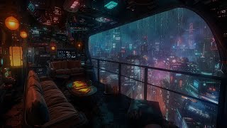 Cyberpunk Citys Spooky Balcony Rain Halloween Ambience for Deep Sleep and Relaxation [upl. by Borgeson]