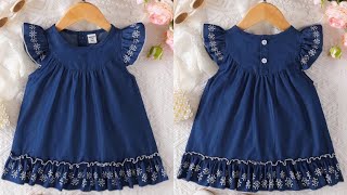 Beautiful and Very Easy Baby Ruffle Smock Dress Cutting and Stitching  Very Easy Smock Baby Frock [upl. by Oloap]