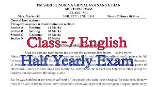 Class7 English Half Yearly Exam Question Paper  Term1 Session 202425 PM Shri Kendriya Vidyalaya [upl. by Pratt]