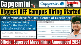 🔥Capgemini Superset Exceller Hiring Announced  Associate DCoE Hiring  Salary 325 LPA  Apply Now [upl. by Leiuqese]