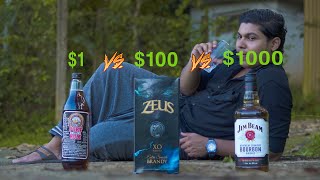 1 VS 100 VS 1000 Liquor Tasing  Rum VS Brandy VS Whisky  Alcohol Tasting Challenge [upl. by Tratner591]