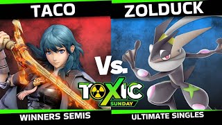 Toxic Sunday 12 WINNERS SEMIS  Taco Byleth Vs Zolduck Greninja Smash Ultimate  SSBU [upl. by Jochbed]