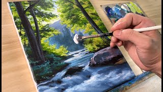 Acrylic Painting Woodland Stream Landscape  Stepby Step Acrylic Painting [upl. by Lemrej843]