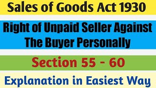 Rights Of Unpaid Seller  Right Of Unpaid Seller Against The Buyer Personally  Section 5560 [upl. by Aleahcim]