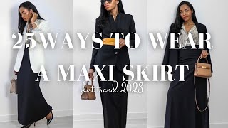 HOW TO STYLE A MAXI SKIRT  25 Maxi Skirt Outfit Ideas  Skirt Trend 2023 [upl. by Ellehsar]