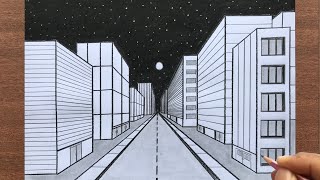 How to Draw a Town in 1Point Perspective [upl. by Trevah]