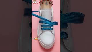 Trendy tie shoelaces design for girls Lacing sneakers fashion tips shorts shoeslacestyles [upl. by Nnuahs]