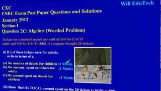 CSEC CXC Maths Past Paper 2 Question 2c Jan 2012 Exam Solutions Answers by Will EduTech [upl. by Leik]