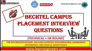 BECHTEL CAMPUS PLACEMENT INTERVIEW QUESTIONS FOR MECHANICAL amp ALLIED DIPLOMABTECHAMIE BRANCHES [upl. by Odessa]