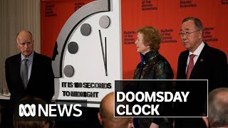 Doomsday Clock moves closest to midnight in its 73year history  ABC News [upl. by Ennairej522]