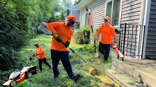 Visit 2 of 2 Free Volunteer Yard Work for a Veteran and Neighbors Assisting 3 Lawns in Triplex [upl. by Novhaj]