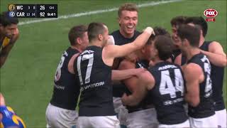 Ashton Moir  Incredible first AFL career goal  Carlton  West Coast Eagles  Round 23 2024 [upl. by Airel]