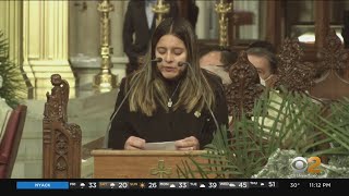 Det Jason Riveras Widow Calls Out Manhattan DA During Emotional Eulogy [upl. by Yatnahs]