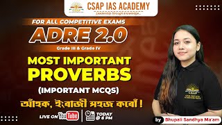 MOST IMPORTANT PROVERBS  IMPORTANT MCQS  ADRE 20  CSAP IAS ACADEMY [upl. by Llenrrad]