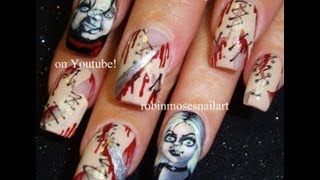 DIY Halloween Nail Art  Bride of Chucky Nail Design [upl. by Lud]