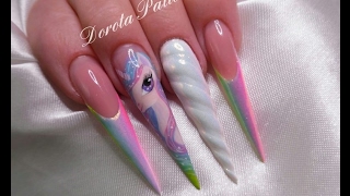 Unicorn nails unicorn nail art unicorn horn tutorial nails rainbow shiny unicorn 3D gel horn [upl. by Kirenoj]