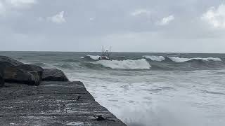 Fishing boat cross Greymouth bar in bad weather [upl. by Nevear]