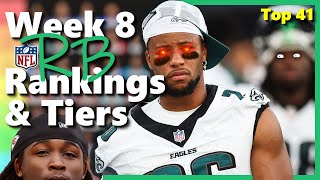 Week 8  Running Backs Rankings amp Tiers Top 41 Fantasy Football [upl. by Sremmus]