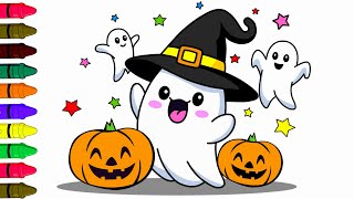 👻Draw a Halloween Party of friendly ghosts and pumpkins – StepbyStep Tutorial 🎃✨ Art Magic [upl. by Okemak]