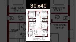 30×404 bedroom house plan 2dfloorplan 1200sqfthouse design shortvideo [upl. by Akeme]