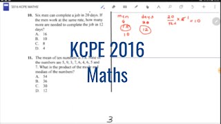 KCPE 2016 Maths Question 10 to 11 [upl. by Tenrag722]