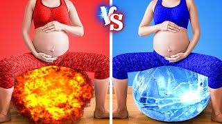 HOT vs COLD Pregnant Girl On FIRE VS ICY Girl II Funny Pregnancy Situations [upl. by Aicak]