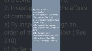 Types of Statutory Investigation shortsfeed short cafinalnew cafinal cafinalaudit ibs viral [upl. by Selmner]