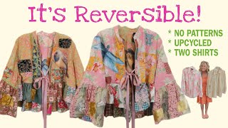 How To Make A Reversible Collage Jacket From Two Shirts NO PATTERNS [upl. by Dymoke]