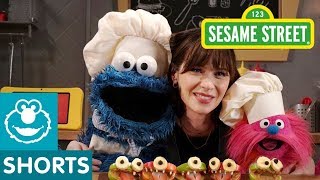 Sesame Street Make Monster Faces with Zooey Deschanel  Cookie Monsters Foodie Truck Fixed [upl. by Benny]