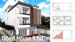 3 Story House Plan 95x21m with 13 Bedrooms [upl. by Ioj695]