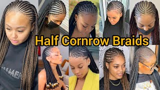 Stunning Half Cornrow Braids  Ghana Weaving Braids  Tribal Braid for Black Ladies  Knotless Braid [upl. by Marba]