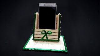 How to Make Mobile Stand with Ice Cream Sticks  Homemade Mobile Phone Holder [upl. by Yeliak]