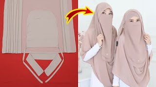 Instant Hijab Design With Nose Piece Cutting And Stitching Niqab Design DIY  Ready to wear hijab [upl. by Eylhsa]