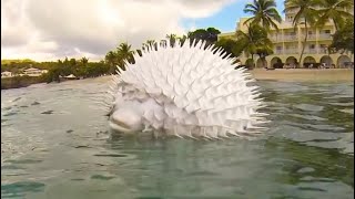 See How a Pufferfish Blows Itself Up Puffer Fish Puffing and Floating in Hand Net while Snorkeling [upl. by Jean73]