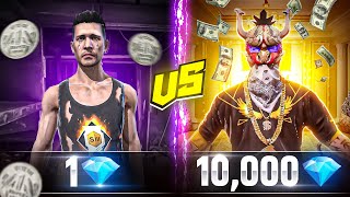 1💎 VS 10000💎 DIAMONDS CHALLENG IN FREE FIRE🔥 ULTIMATE top up😱watch how many skins I got Free Fire [upl. by Suryc]