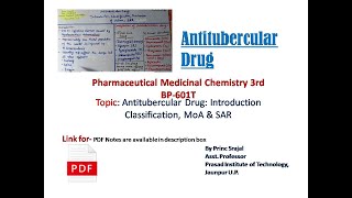 Antitubercular drug Introduction Classification MoA SAR  BP601T  By Princ Srajal [upl. by Hahsia166]