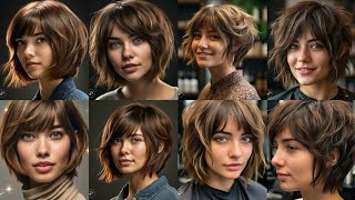 Top Trendy shaggy Bob Haircuts With Bangs For Women 2024 Short Hair Hairstyles Viral Images [upl. by Bilac273]