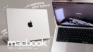  macbook pro 14quot unboxing silver 1tb 💻💫 aesthetic cute accessories  macbook air comparison [upl. by Siulegroj]