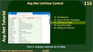 ListView Control  Part 3  Display ListView as a Table  Asp Net Tutorial 116 [upl. by Ysiad234]